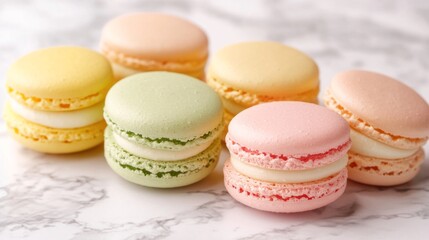 Obraz premium Colorful Macarons on a Marble Surface