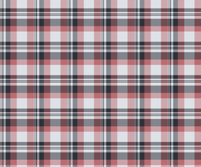 Plaid fabric pattern, white, pink, black, seamless for textile and design clothes skirt pants apron tablecloth blanket or decoration. Vector illustration.