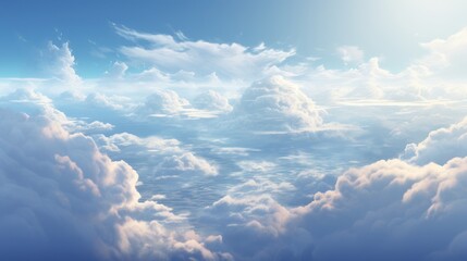 Fototapeta premium Serene Skyline. Blue Sky with Fluffy Clouds. Cloudscape, Skyscape. Beautiful, Aesthetic Scene