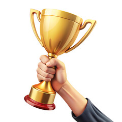 Hand Holding a Gold Trophy on a  Transparent Background