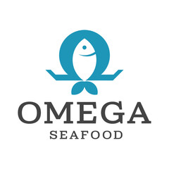 omega seafood flat minimalist logo design