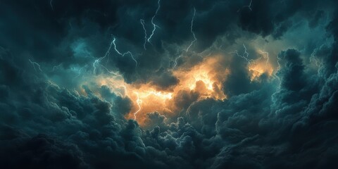 Obraz premium Dark stormy clouds with lightning strikes.