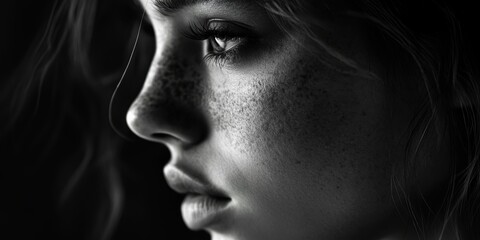 Obraz premium Close-up black and white portrait of a woman.