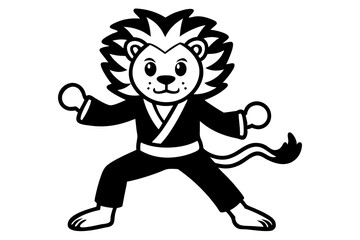 Cute lion Peanut  practicing karate. Cartoon vector