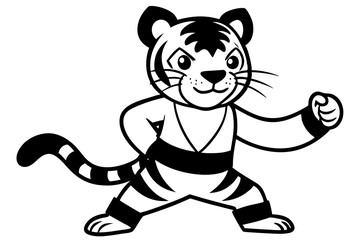 Cute TIGER Peanut  practicing karate. Cartoon vector