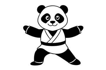 Cute Panda Peanut  practicing karate. Cartoon vector