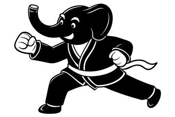 Cute elephant Peanut  practicing karate. Cartoon vector 