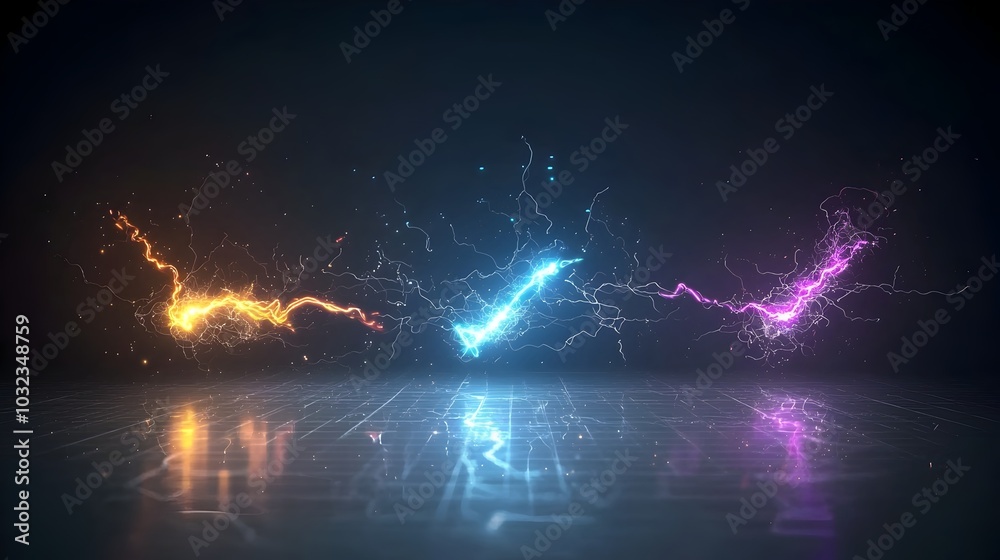 Fototapete Vibrant and electrifying sparks crackling energy waves and pulsing light effects in bright vivid colors create a dynamic and high powered visual for futuristic technological or energy themed designs