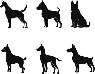 Collection of many dogs Silhouette vector illustration on white background