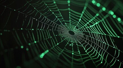 Naklejka premium Intricate Glowing Spider Web in Green Color Scheme