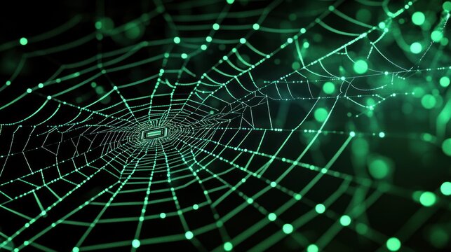 Digital spider web with patterns and glowing elements
