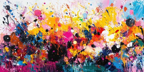 Fototapeta premium Abstract colorful paint splatters on canvas.