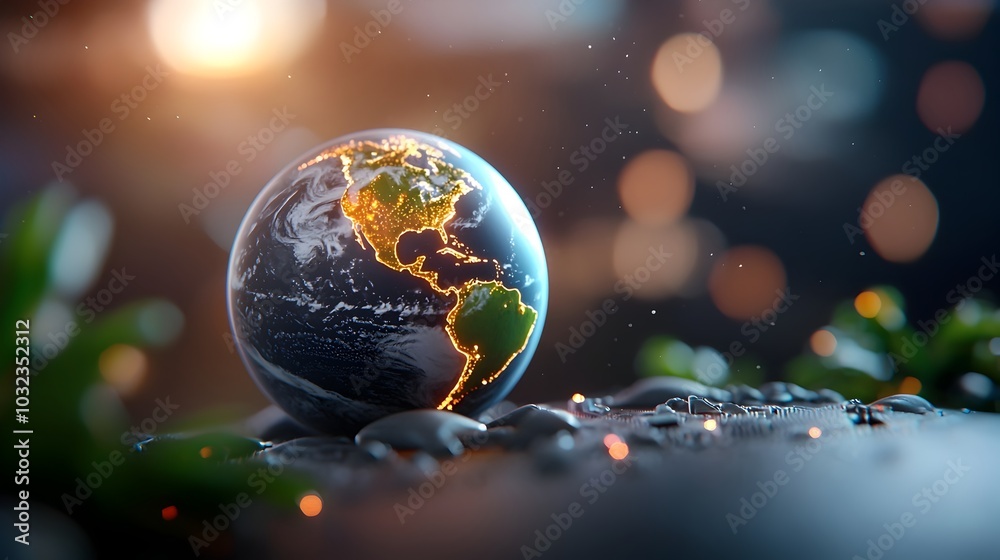Poster futuristic digital landscape showcasing the intricate network of global telecommunication and data c