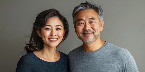 Portrait happy Asian couple smiling at the camera, Generative AI