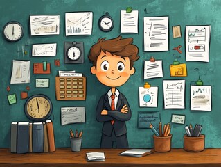 A man dressed in a suit in the other Mathematics Customizable Cartoon Illustration