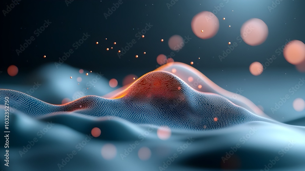 Aufkleber Futuristic architectural landscape of a smart city featuring abstract dot connections gradient lines and intricate wave patterns symbolizing the flow of big data