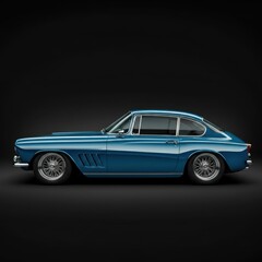 Fototapeta premium A classic blue vintage car is showcased against a seamless black background, emphasizing its sleek curves and lines. 