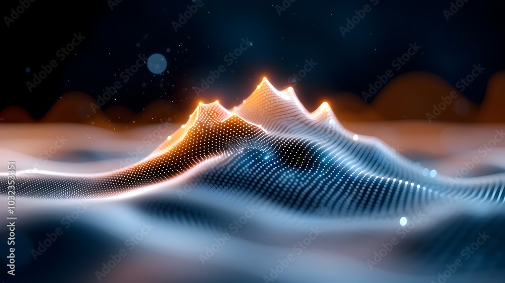 Aufkleber Cutting edge metropolis with abstract dot matrix gradient line linkages and intricate wave patterns illustrating smart city concepts modern metropolis holographic projections glowing interfaces