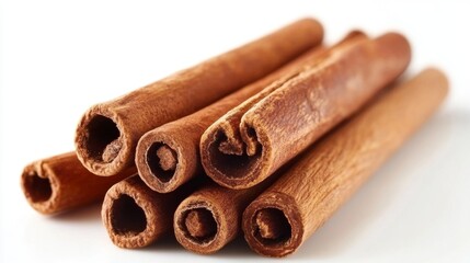 Close up of Cinnamon sticks isolated on white background.