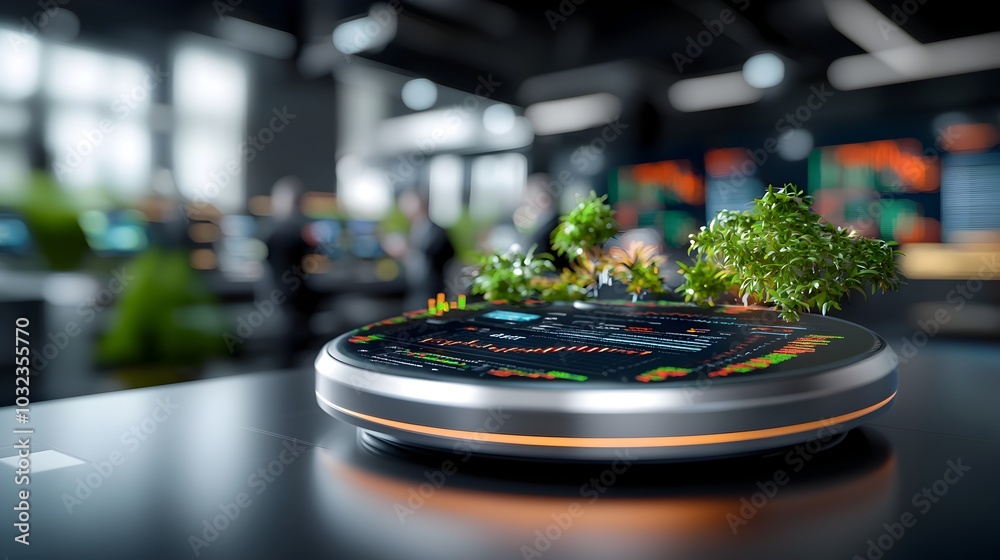 Aufkleber futuristic holographic interface showcasing a thriving exchange with brilliant neon tinged data stre