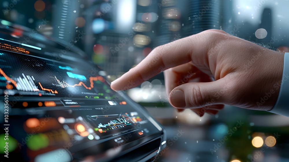 Poster futuristic holographic trading floor showcasing sleek and minimalist digital displays with real time