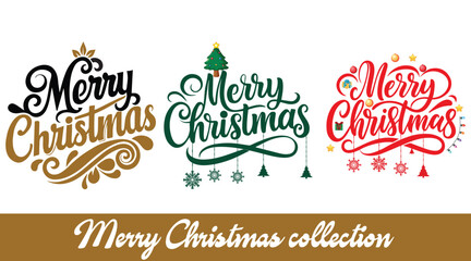 Collection Of Merry Christmas Typography. Merry Christmas Text Collection, Merry Christmas Background vector. Calligraphy Font Style Merry Christmas. Set Of Merry Christmas For T-Shirt. 