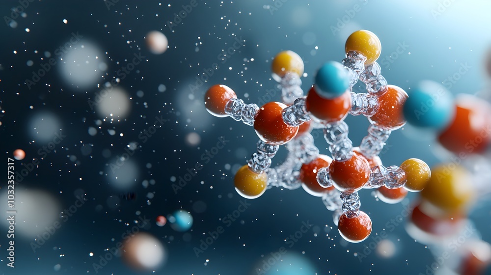 Aufkleber Detailed 3D of a Complex Molecular Structure with Vibrant Color Coded Elements Showcasing the Dynamic and Captivating Nature of Scientific and Discovery