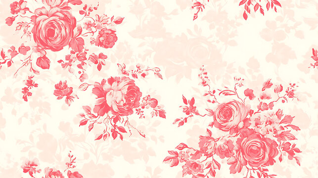 Floral pattern featuring intricate roses and delicate leaves in soft pink tones