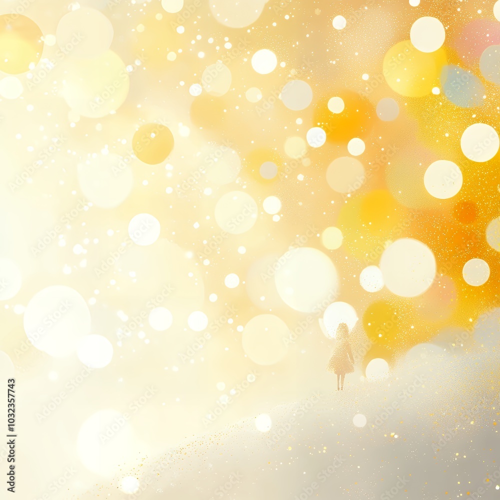 Wall mural golden bokeh lights and soft glowing orbs on a warm gradient background. abstract festive design wit