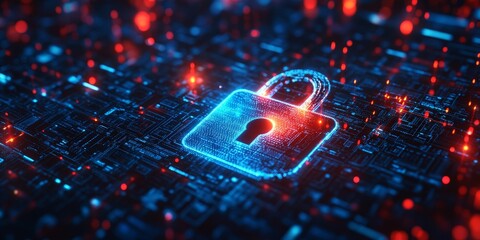 Padlock shield virtual screen interfaces. Cybersecurity privacy digital data protection technology concept, Generative AI