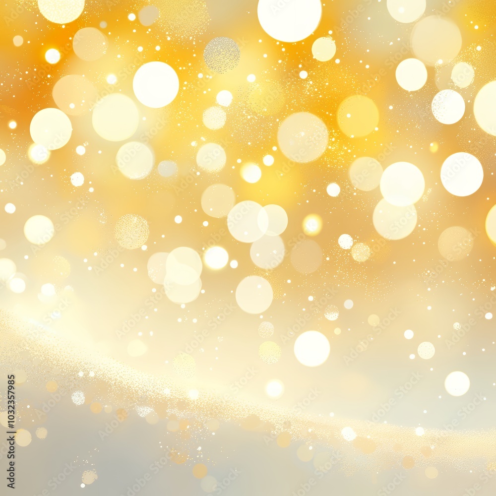 Wall mural golden bokeh lights and soft glowing orbs on a warm gradient background. abstract festive design wit