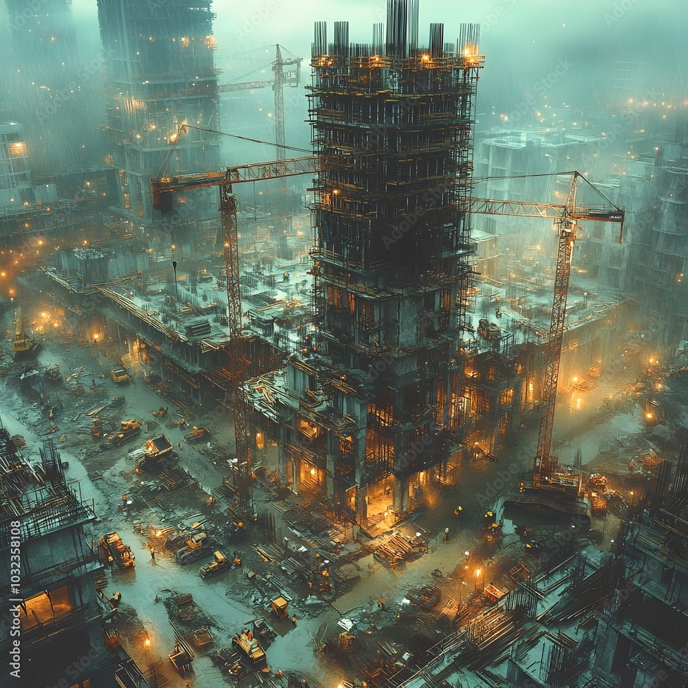 Leinwandbilder ambitious architectural and engineering project underway at a dynamic construction site featuring to