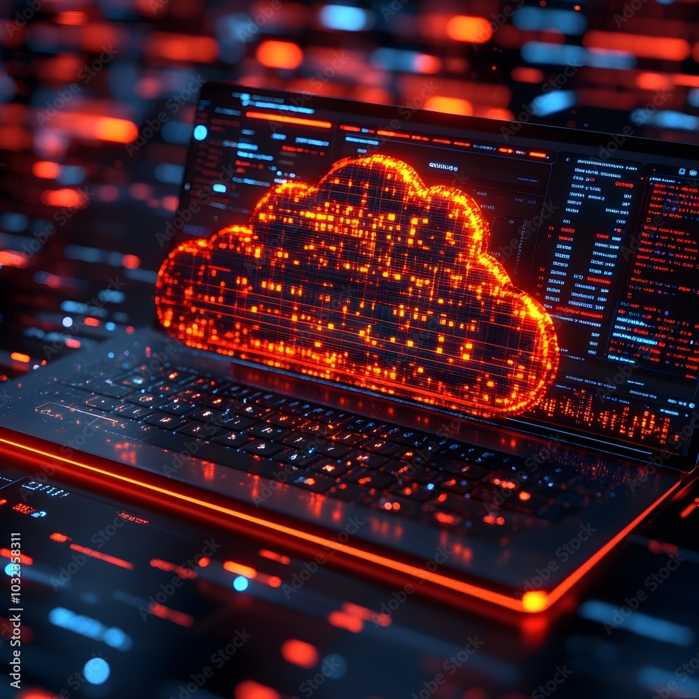 Aufkleber Zoomed in perspective of a sleek and intuitive cloud computing user interface displayed on a laptop highlighting the seamless file transfer process to expansive remote servers