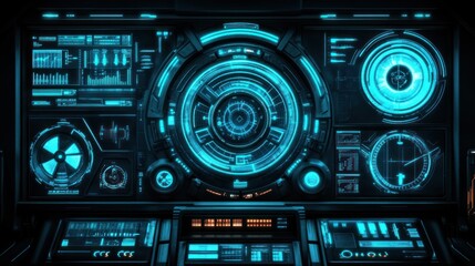 Fototapeta premium Futuristic Control Panel with Glowing Blue Interfaces