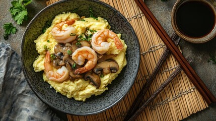 Delicious Shrimp and Mushroom Egg Dish with Rice