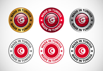 Made in Tunisia label icon with flag. Icon set for business, badge, seal, sticker, logo, and symbol