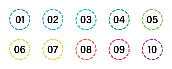 Bullet points numbers. Steps, tag icons. Numbers marker. Color Number vector set