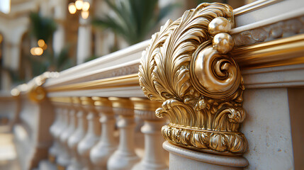 Fototapeta premium Detailed Concept Art Showcase: An Elaborate Balustrade Railing with a Corner Sculpture Embellished with Intricacies and Artistic Flair