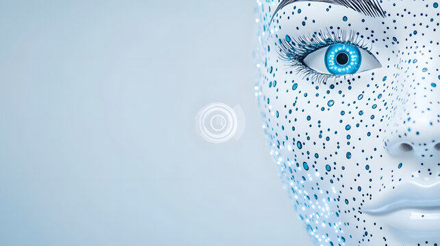 Sleek Visualization of Facial Recognition Technology with Light Blue Elements on White Canvas