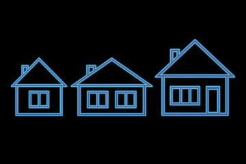 Real estate. Houses on black background, illustration