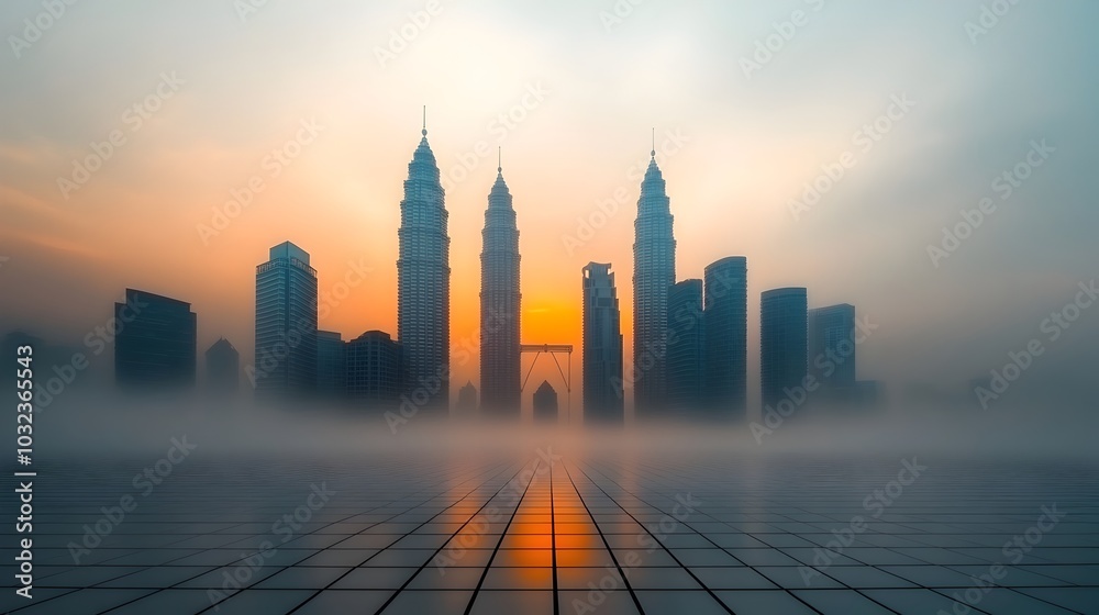 Aufkleber stunning high angle view of kuala lumpur s iconic skyline transformed with vibrant 80s style neon li
