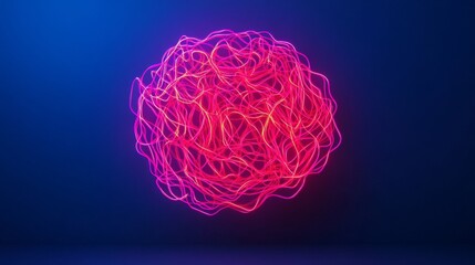 Abstract glowing sphere with pink and purple swirling lines on a dark background.