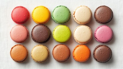 Fototapeta premium Colorful Assortment of Delicious Macarons on Display