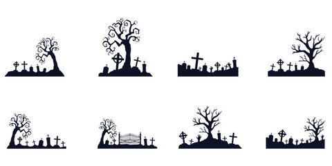 Halloween Graves Silhouette Background SET