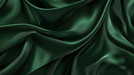 Obraz premium Emerald green satin fabric with smooth, flowing curves, creating a luxurious and elegant backdrop