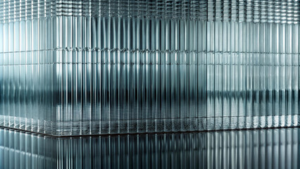 Rows of vertically aligned glass-like structures create a mesmerizing pattern with reflective surfaces, giving the appearance of a futuristic, crystalline architecture. AI generated.