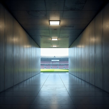 Fototapeta Stadium with a long tunnel leading to the field