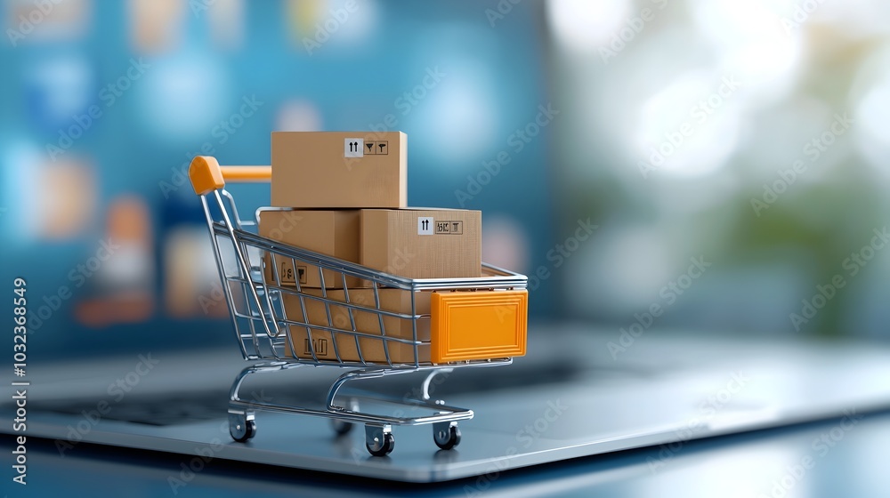 Fototapete vibrant 3d showcasing the key features of a contemporary e commerce website including a sleek shoppi
