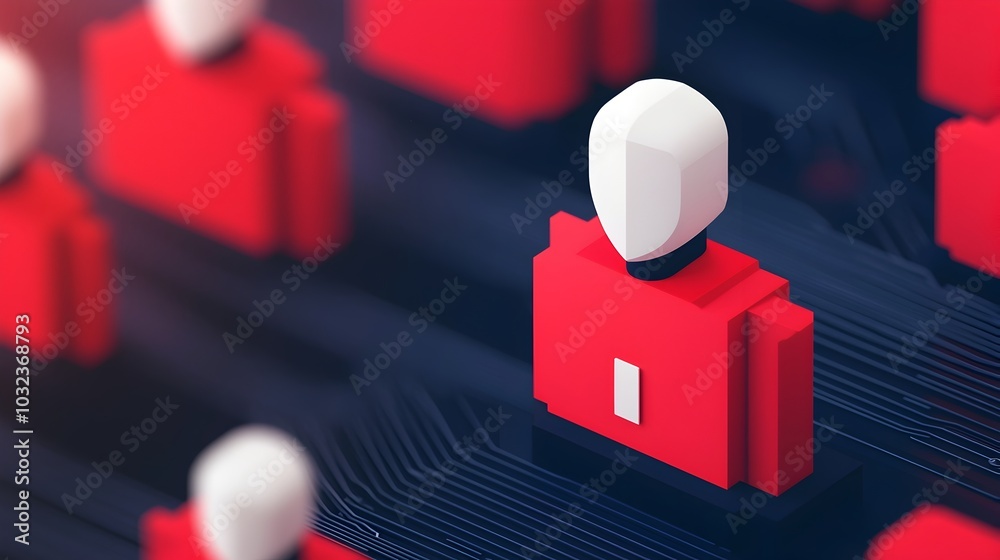 Aufkleber A group of diverse digitally rendered figures securely guarding a collection of digital assets within a sleek and futuristic 3D isometric security concept