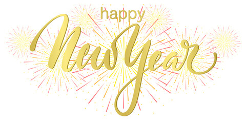 Happy New Year calligraphy Golden hand drawn text vector eps